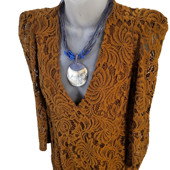 Free People Dana Bodycon Deep-V Lined BRONZE Lace Dress~Measurements listed - Picture 3 of 5